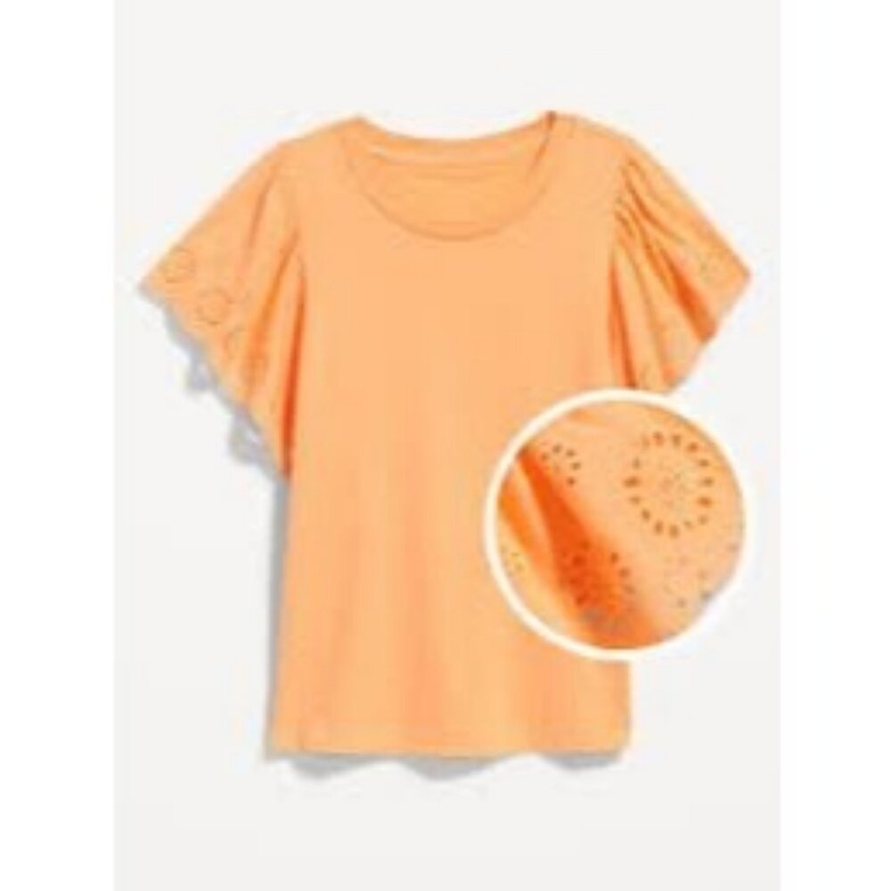 NWT Cutwork-Sleeve Mixed Fabric Top Peach Orange Womens 3x Boho Peasant - Picture 2 of 11